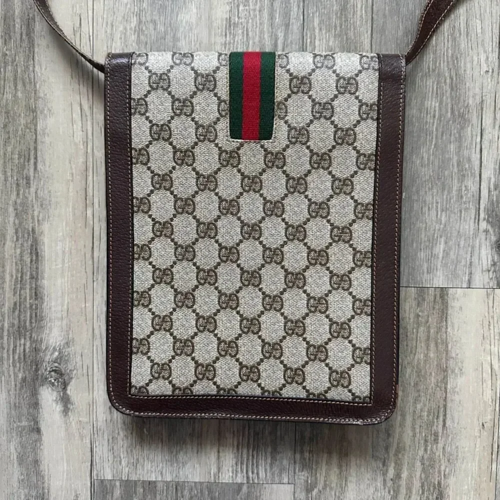 Vintage Gucci Shoulder Bag Satchel Pochette GG Pattern Sherry Line - Picture 5 of 13